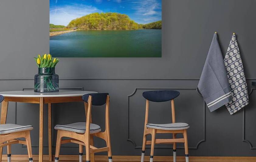 Reflection of spring leaves in Cheat Lake Park near Morgantown by Steve Heap