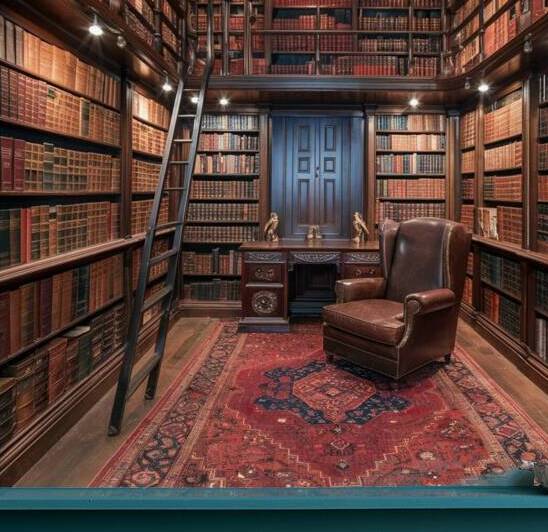 Traditional library with floor-to-ceiling bookcases by Digital art