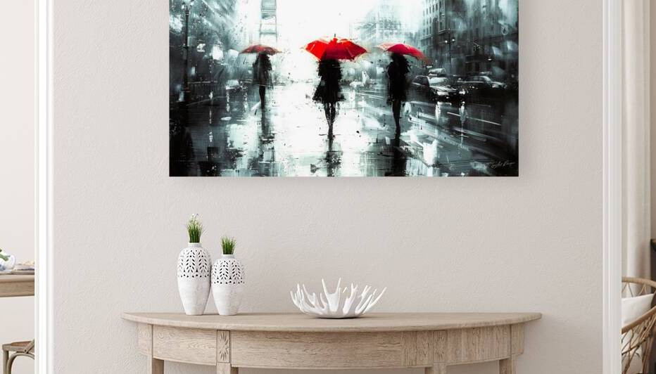 Rainy Day Women - In Red Umbrellas by SykArt Designs