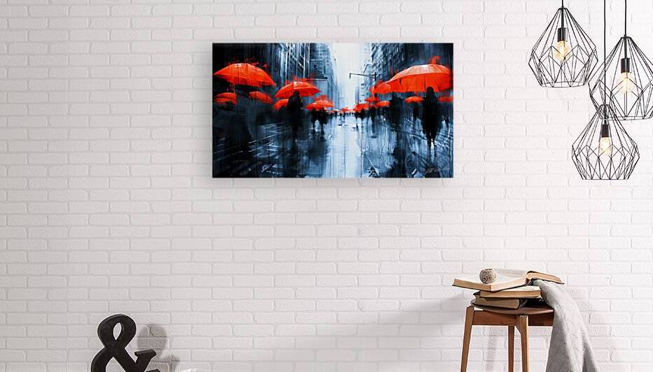 Rainy Day - Red Umbrellas Rain by SykArt Designs