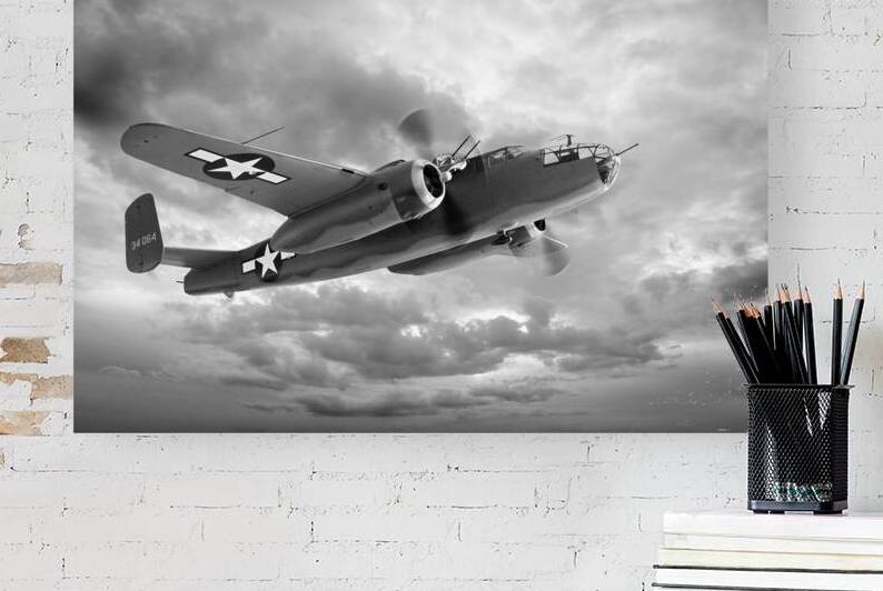 B-25 Mitchell in Black and White by Gill Billington