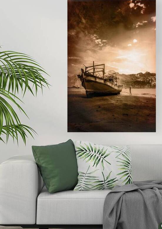 Old Ship on the seaside and woman by Ehtiram Mammadov