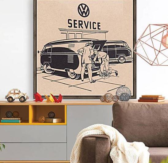vintage vw automobile service art by Row One Brand