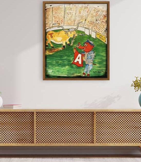 Arkansas Razorback Texas Longhorn Cartoon Art by Row One Brand