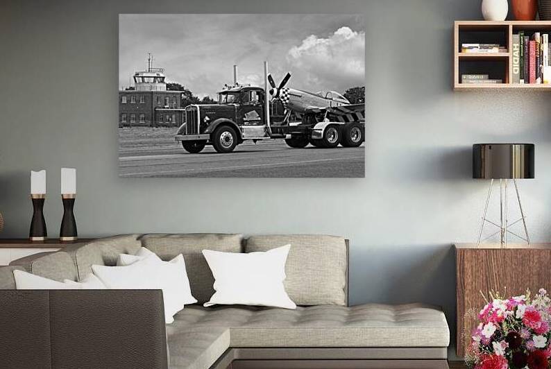 Kenworth Hauling p-51 Black and White by Gill Billington