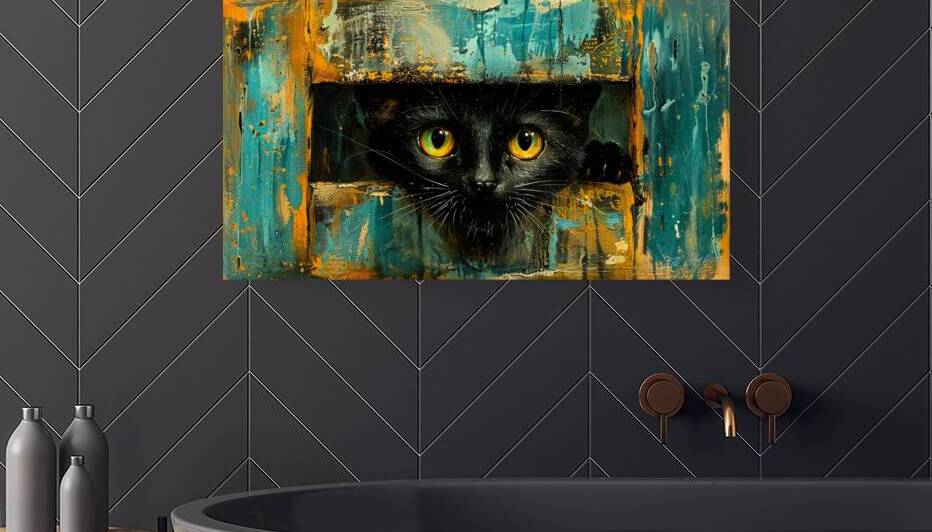 Cute Cat - Black Cat Peeking by SykArt Designs