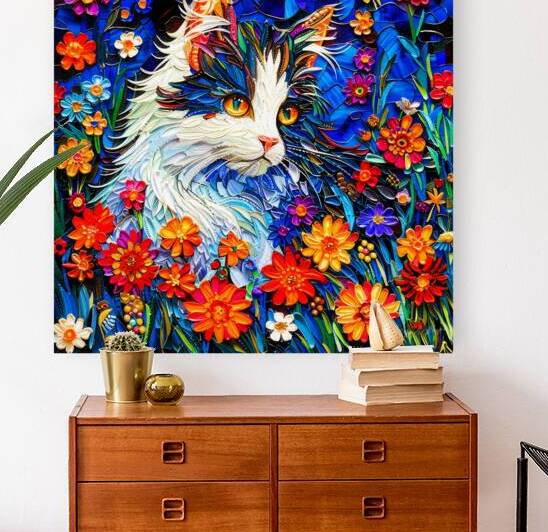 Kitty Cat - Cat In Flowers by SykArt Designs