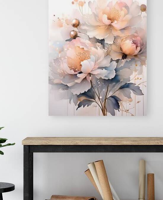 Peonies Ink Wash I by Pabodie Art