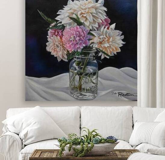 Dahlias in a Jar  Square foot painting by Bev Robertson Art