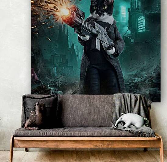 a cat using a minigun as Neo of matrix realistic by Nassr