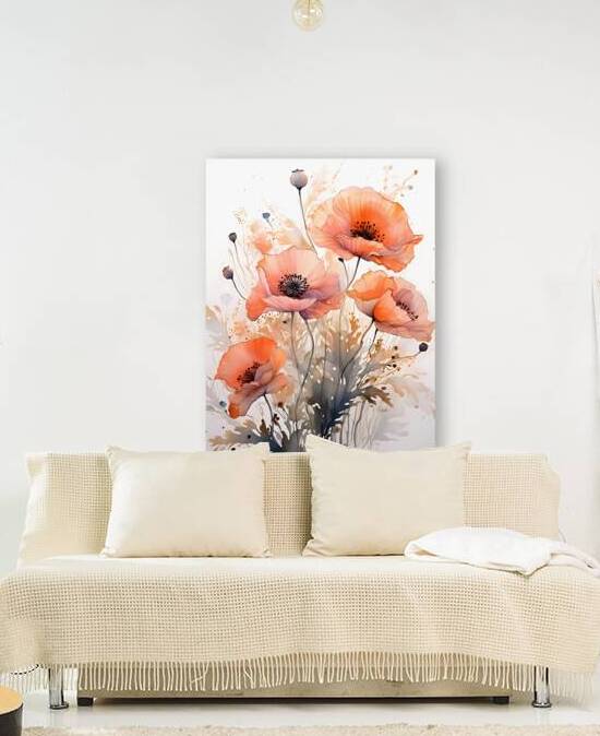 Poppies Ink Wash by Pabodie Art