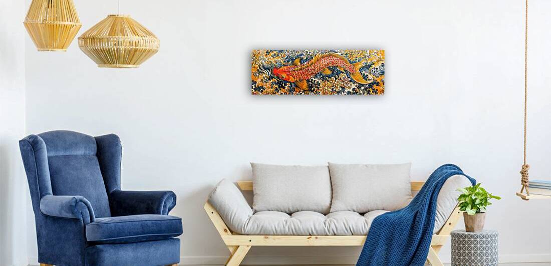 Vibrant koi fish mural background by Gualtiero Boffi