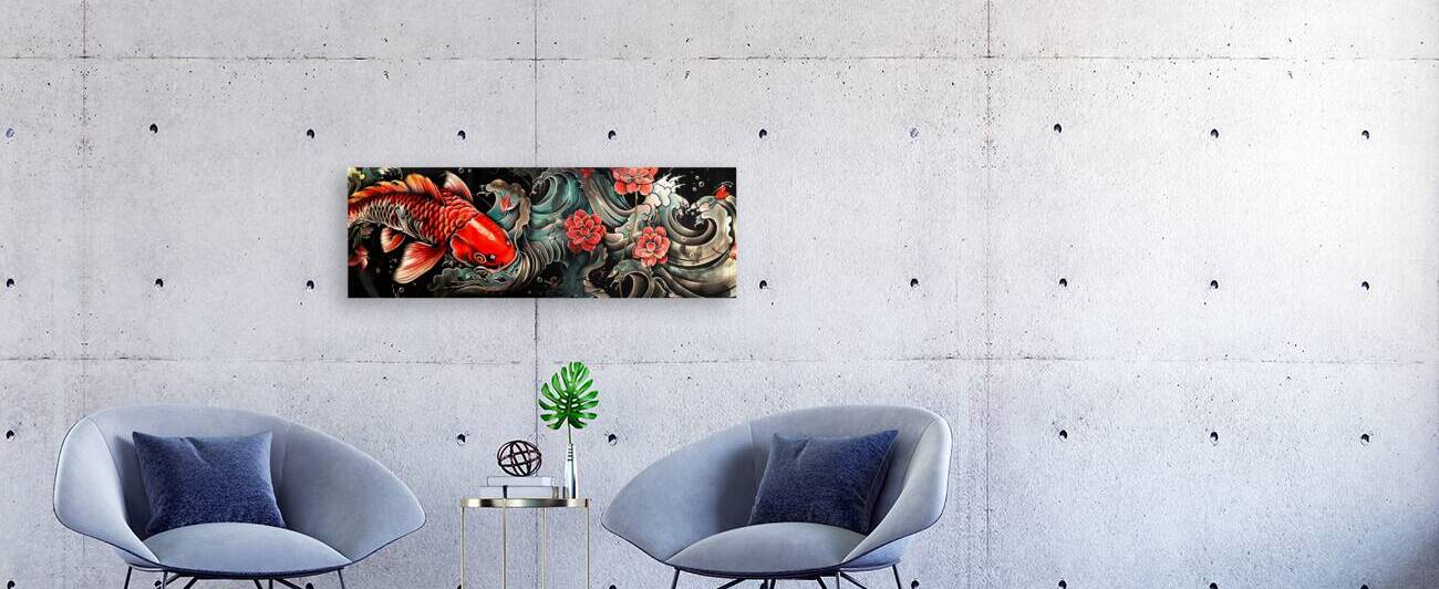 Vibrant koi fish in traditional asian art style by Gualtiero Boffi