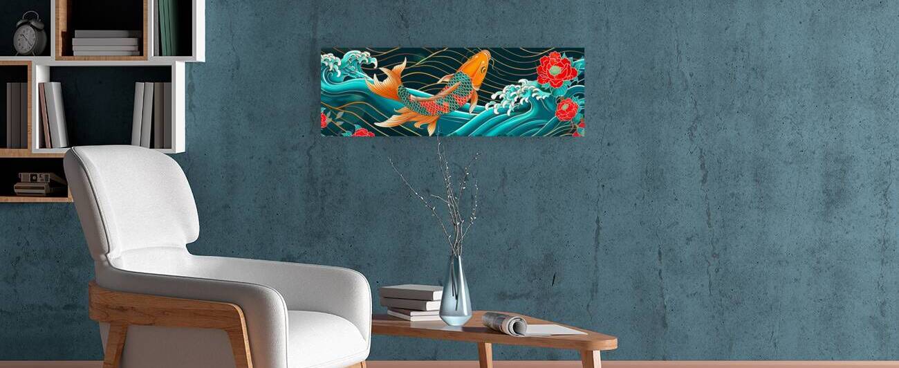 Traditional asian koi fish in waves illustration by Gualtiero Boffi