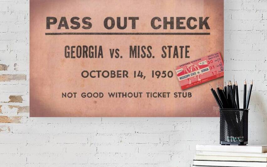 Georgia Fathers Day Gifts 2024 | 1950 Georgia Miss State Pass Out Check Art by Row One Brand