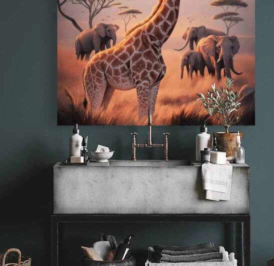 A graceful giraffe amidst the serene beauty of a dawn-lit savannah by Digital Depot