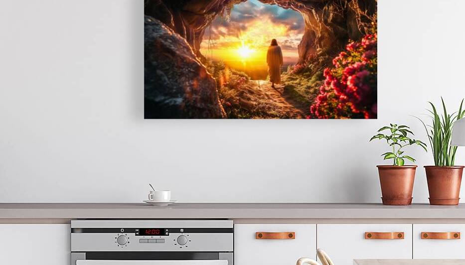 jesus rises and comes out of the tomb by Gualtiero Boffi