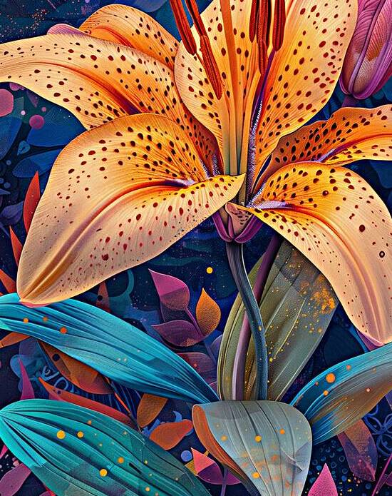 A vibrant lily flower in full bloom depicted wi 5 by ASAR STUDIOS