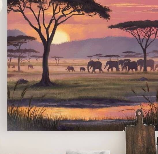 Sunset Serenade: Tranquility of the Savannah by Vintage Sunset: Silhouettes Against an Orange and Pink Sky