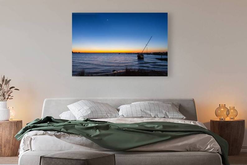 Gulf Breeze Sailboat Moon Blue Hour by Jennifer White