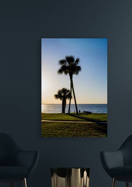 Three Leaning Palm Trees Gold Evening by Jennifer White