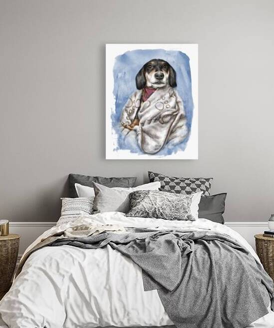 Dacshound weiner dog portrait watercolor painting by Kevin Miller Photography