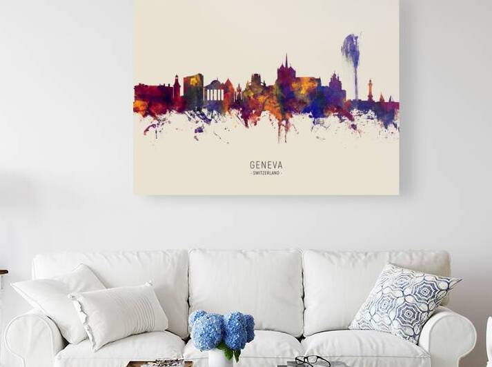 Geneva Switzerland Skyline by Michael Tompsett