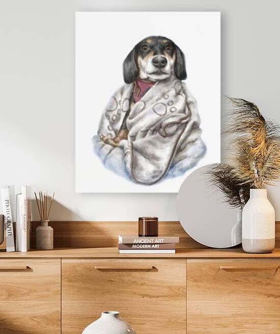 Dacshound weiner dog portrait watercolor painting by Kevin Miller Photography