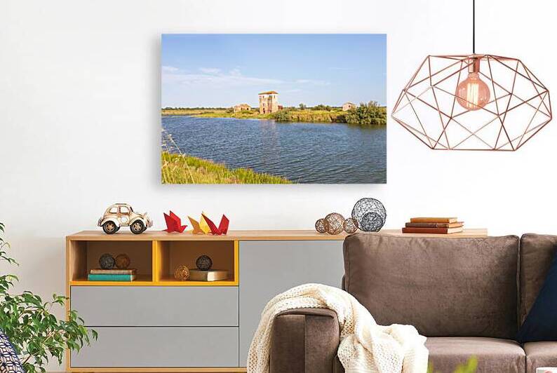 Italy Comacchio lagoon with blue sky. Panorama with country. by Paolo Modena