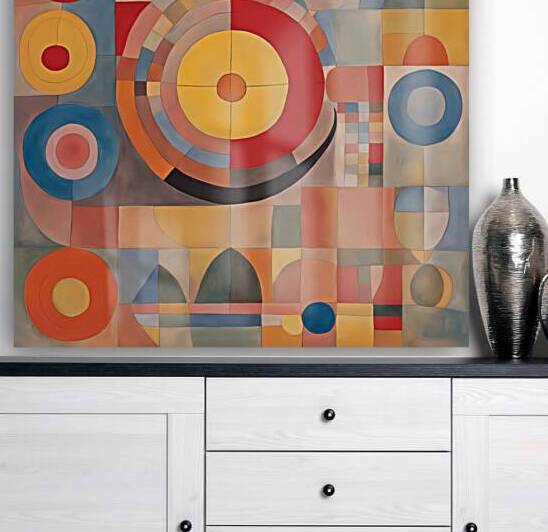 Abstract Geometric Painting With Circles and Warm Tones by Heinz Bucher