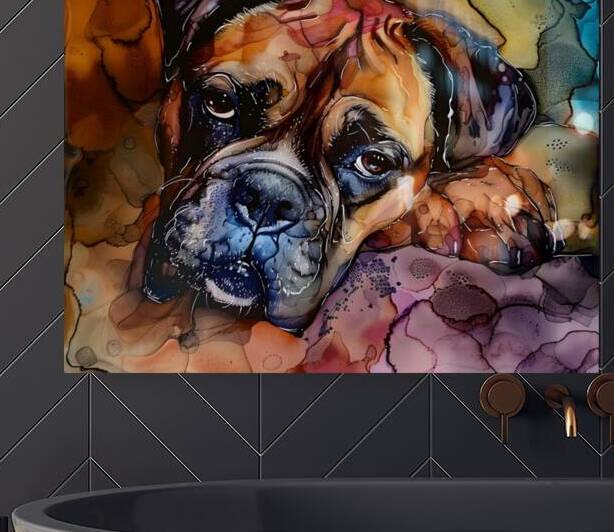 Watercolor Paws Painting boxer Dog by Wiggly Canvas
