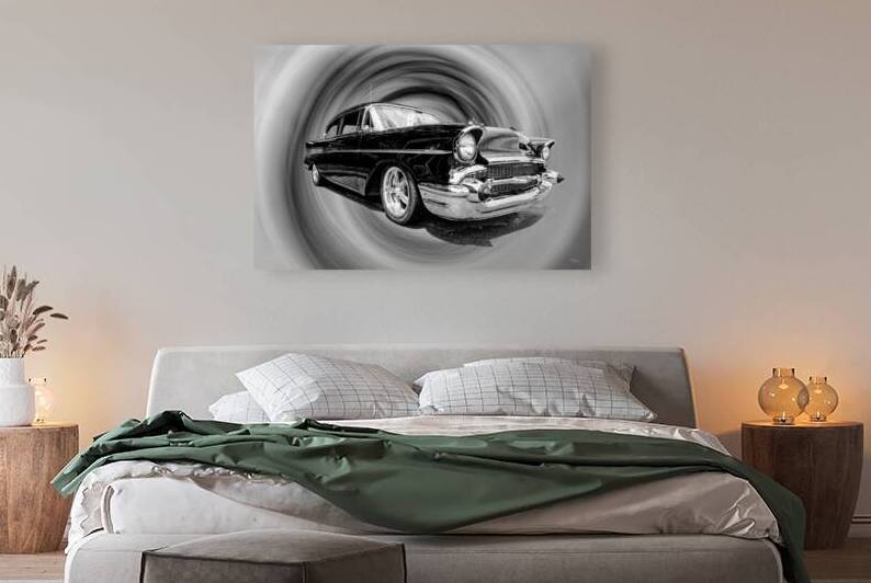 Classic Black 57 Chevy Bel Air Grayscale by Jennifer White