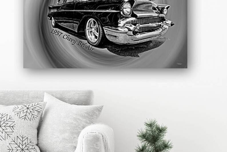 Classic Black 57 Chevy Bel Air Text Grayscale by Jennifer White