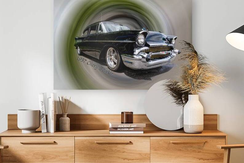 Classic Black 57 Chevy Bel Air Text by Jennifer White
