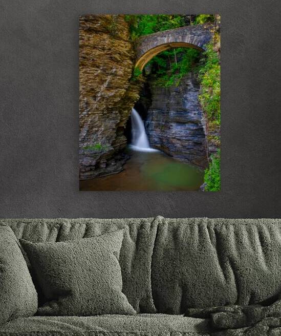 Watkins Glen Suspension Bridge cascade by Andy Crawford