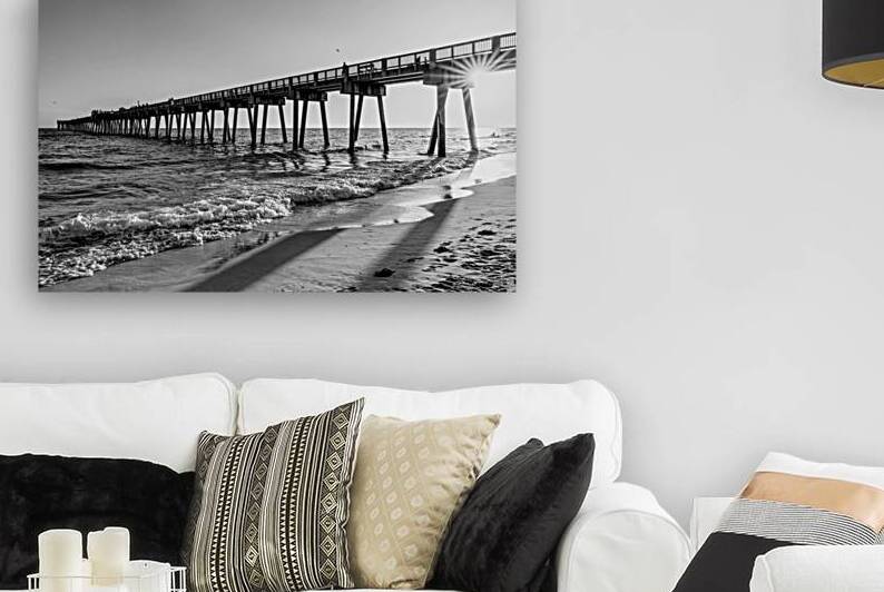 Sunburst Sunset MB Miller Pier Florida Grayscale by Jennifer White