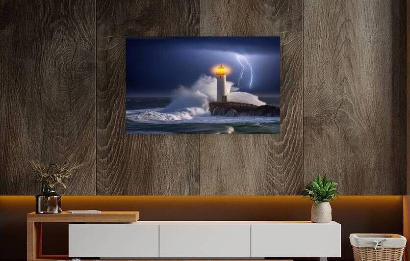 A lighthouse in a storm by Leighton Collins