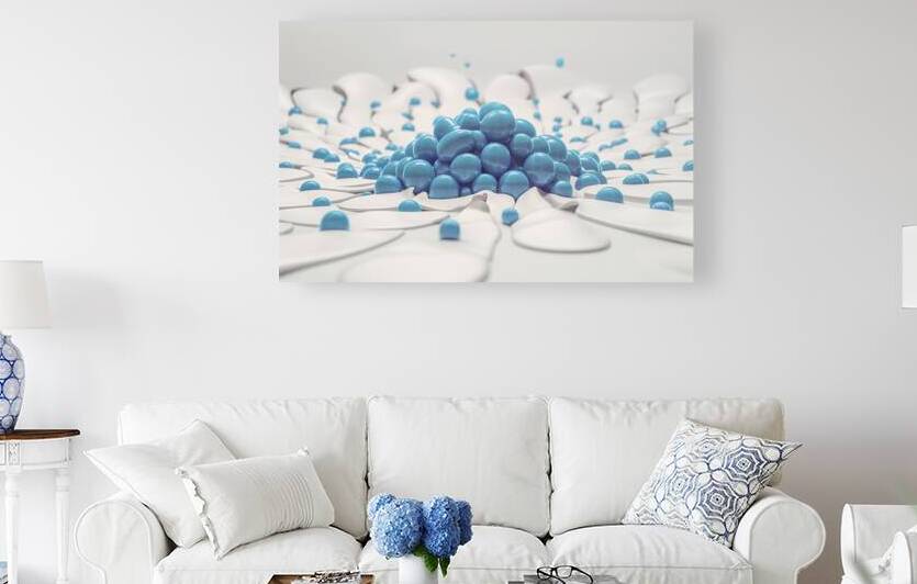Blue plastic polymer granules on a white background 3d illustration by Sergiu Gutium