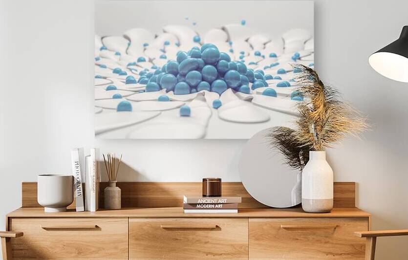 Blue plastic polymer granules on a white background 3d illustration by Sergiu Gutium