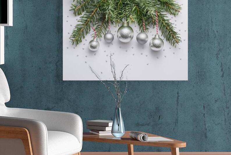 Christmas festive decoration in the form of a Christmas tree with silver toys by Sergiu Gutium