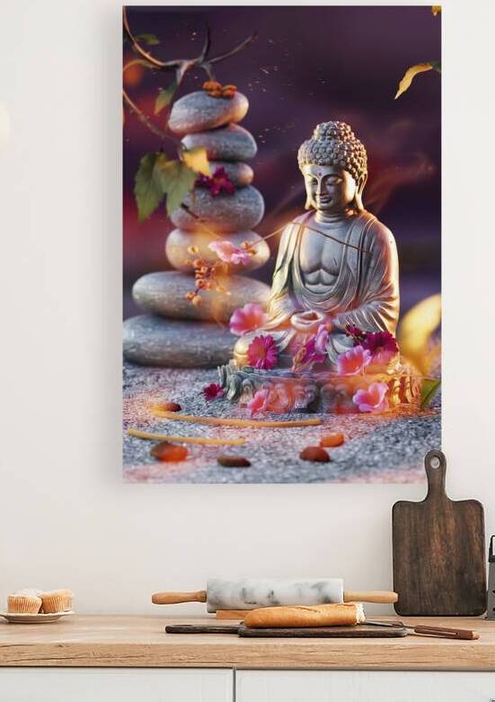 buddha and tower of stones flowers and frankincen by juverdeanu