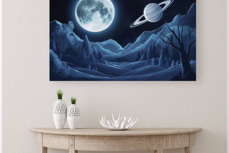 Fantasy night view with moon and Saturn 2 by juverdeanu