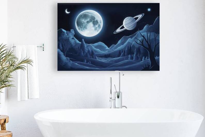 Fantasy night view with moon and Saturn 2 by juverdeanu