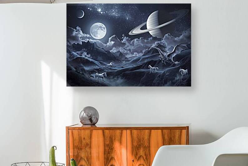 Fantasy night view with moon and Saturn 4 by juverdeanu