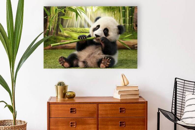 cute baby Panda eats bamboo 3 by Lupu Andrei