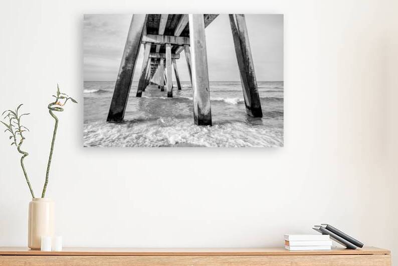 Early Morning Under Navarre Pier Grayscale by Jennifer White
