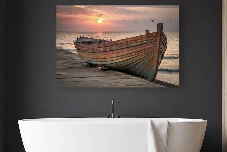 old rusty wooden white boat on a concrete pier at 1721311509.1858 by Ioan Cipariu