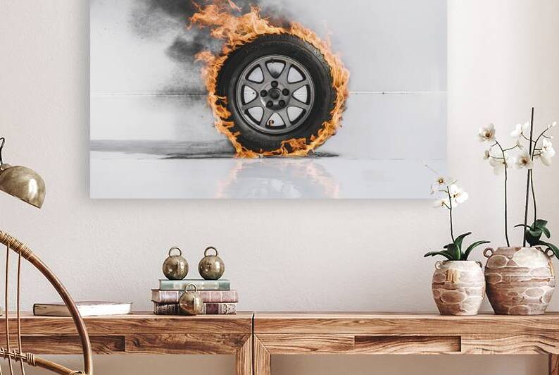 a transport wheel car tire engulfed in fiery flam by GheorgheGarcu