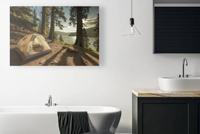 a cozy camping tent pitched on a hillside in a na by Florin Harsan