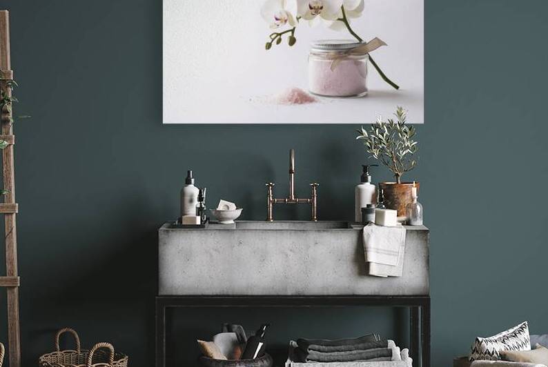 a soft pink bath salt and a delicate white orchid by Dan Avian